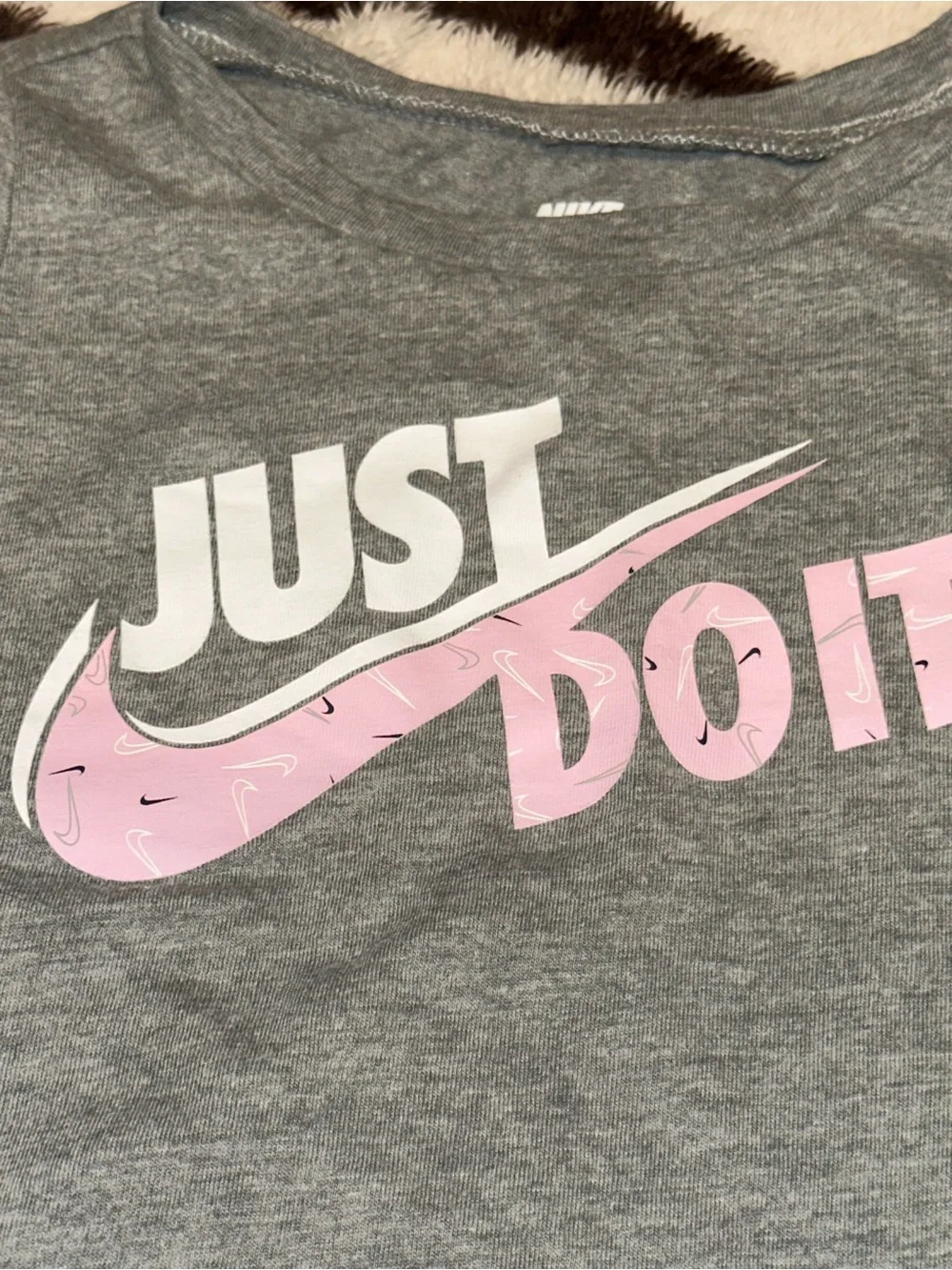 Baby Nike Gray Long-Sleeve Tee with Pink 'Just Do It' Logo